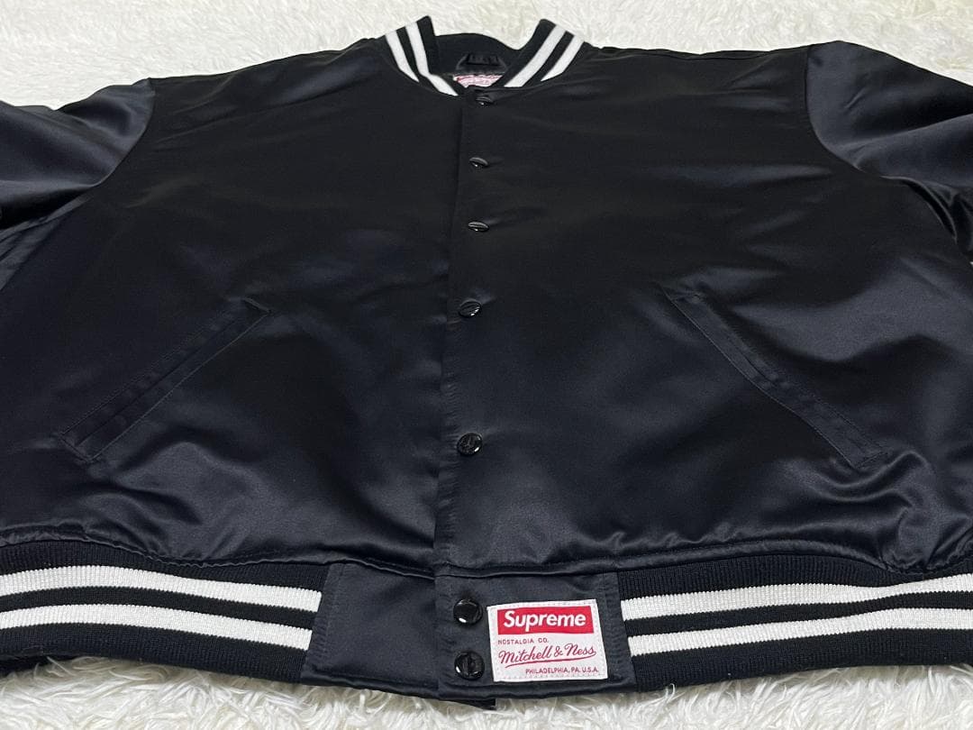 XL 24FW シュプリーム ミッチェルアンドネス サテン バーシティジャケット
