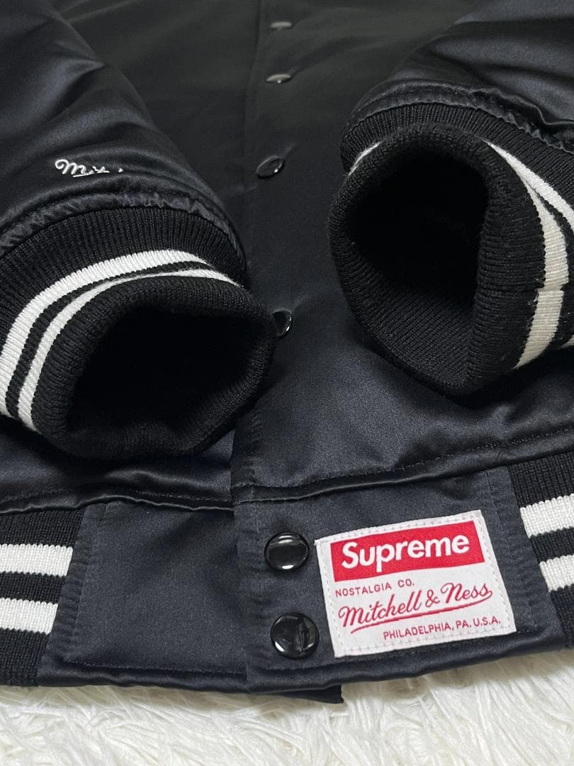 XL 24FW シュプリーム ミッチェルアンドネス サテン バーシティジャケット