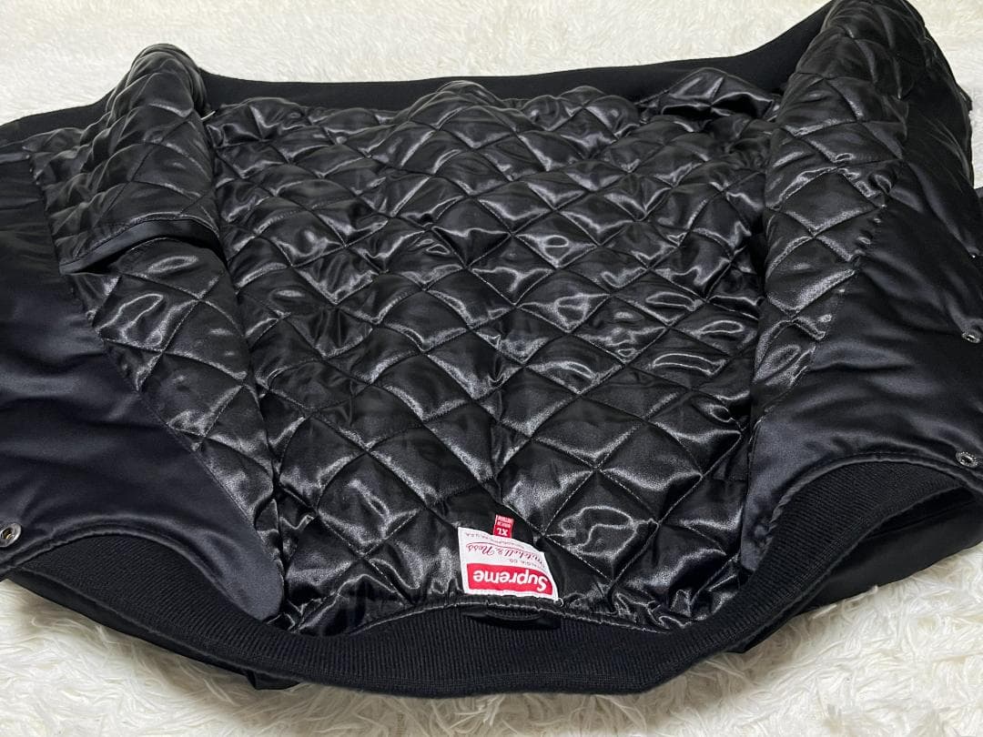 XL 24FW シュプリーム ミッチェルアンドネス サテン バーシティジャケット