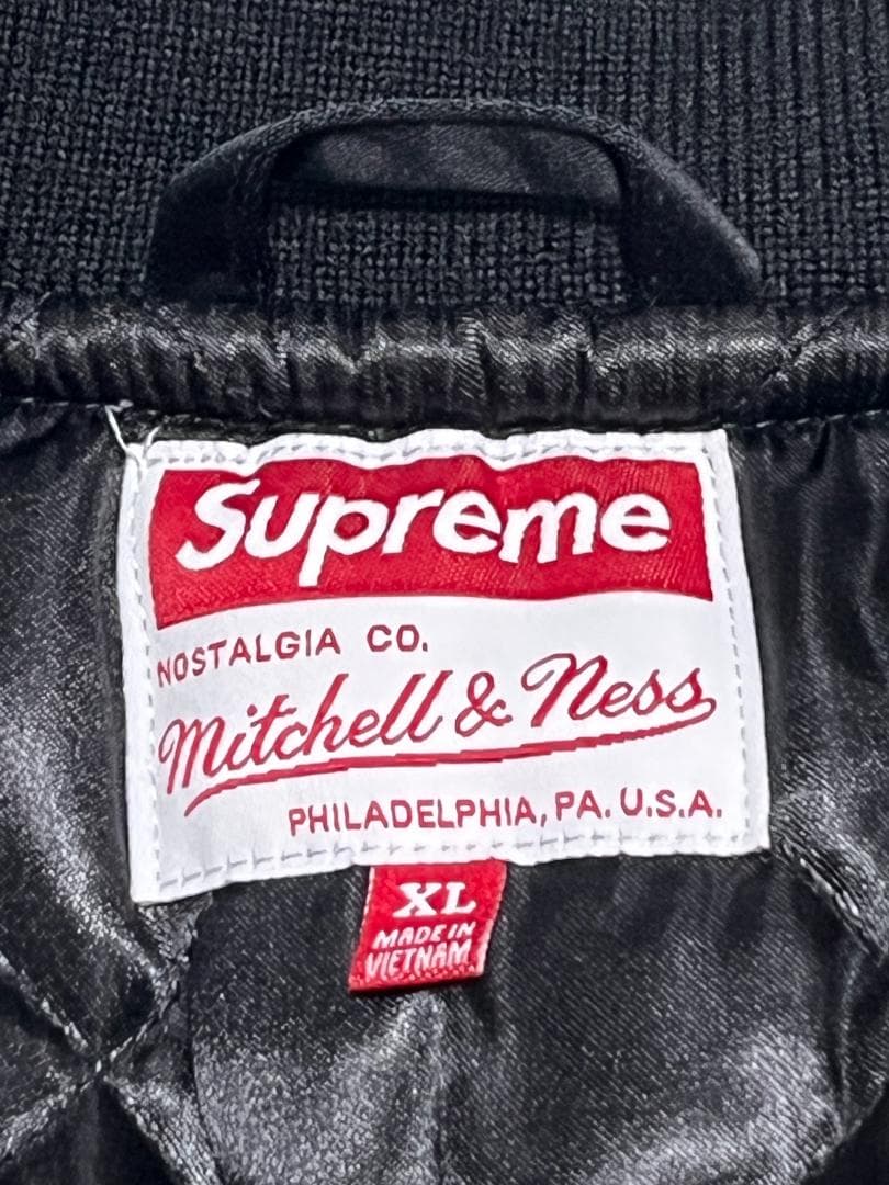 XL 24FW シュプリーム ミッチェルアンドネス サテン バーシティジャケット