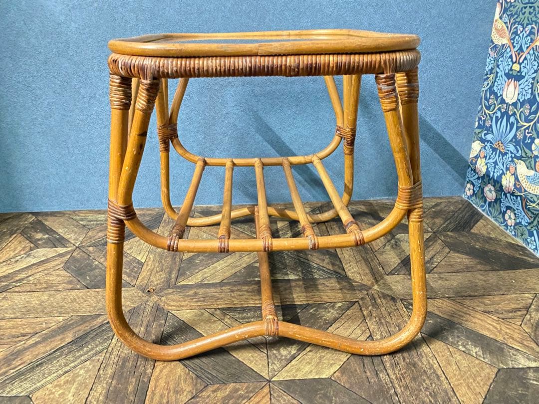 ガラステーブル 籐 ラタン 昭和レトロ インテリア 当時物