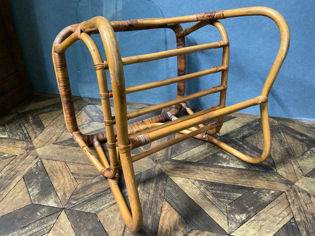 ガラステーブル 籐 ラタン 昭和レトロ インテリア 当時物