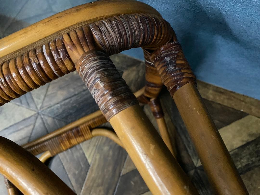 ガラステーブル 籐 ラタン 昭和レトロ インテリア 当時物