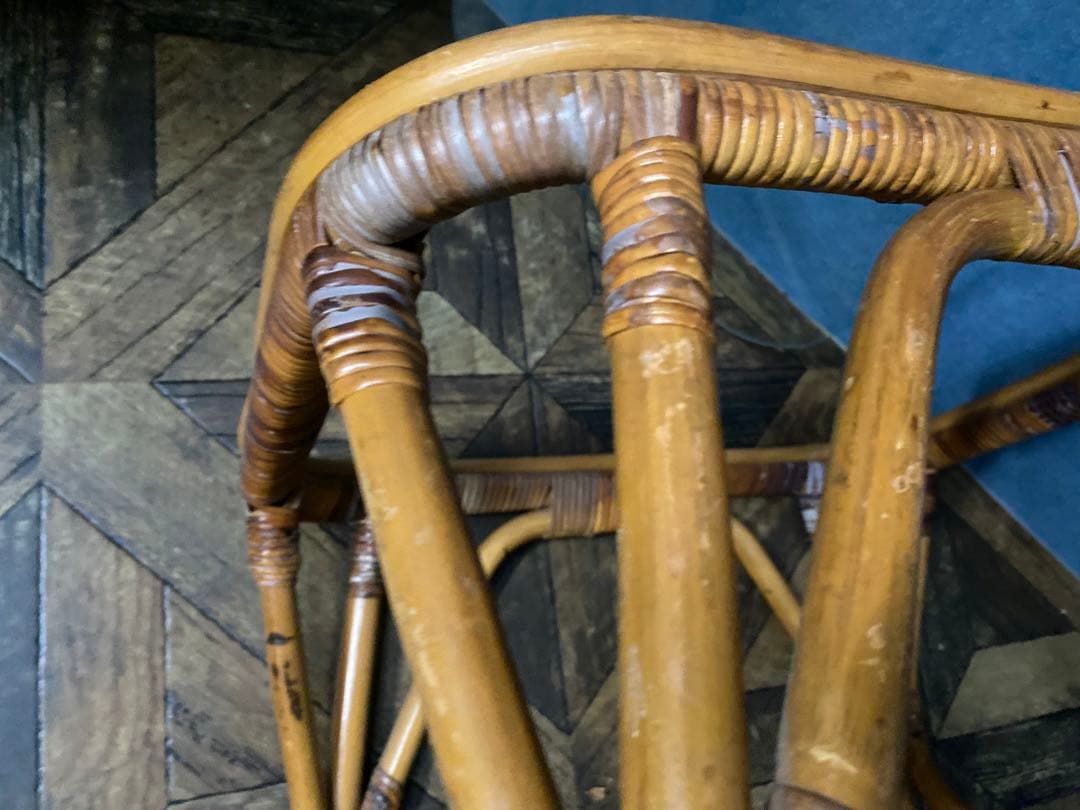 ガラステーブル 籐 ラタン 昭和レトロ インテリア 当時物