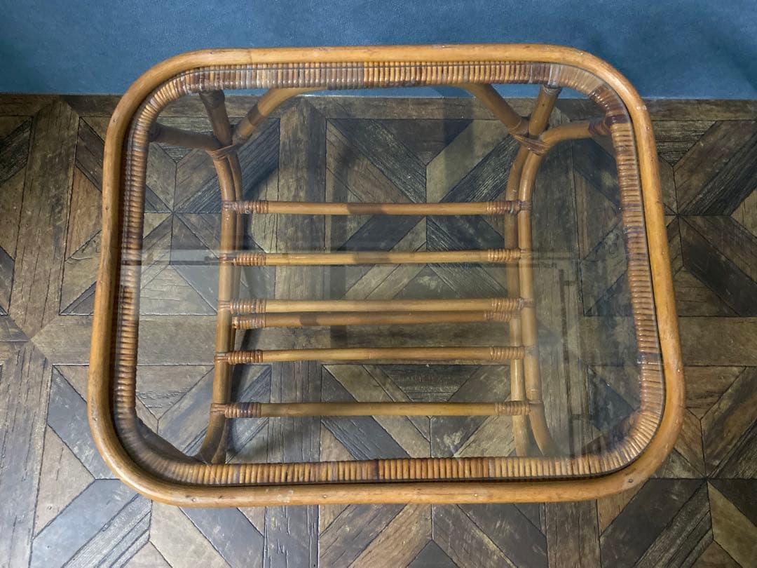 ガラステーブル 籐 ラタン 昭和レトロ インテリア 当時物
