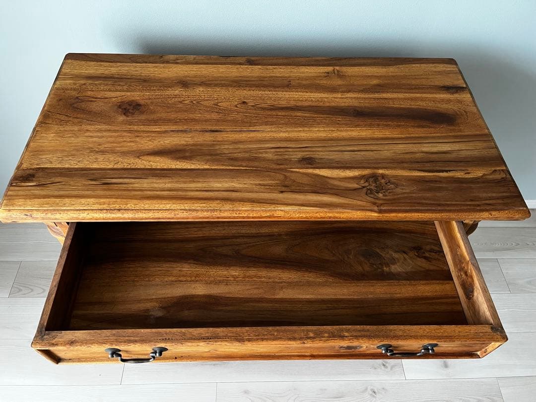 10月末まで【送料込】ヴィンテージ調 チーク無垢材コンソール チェスト 店舗什器