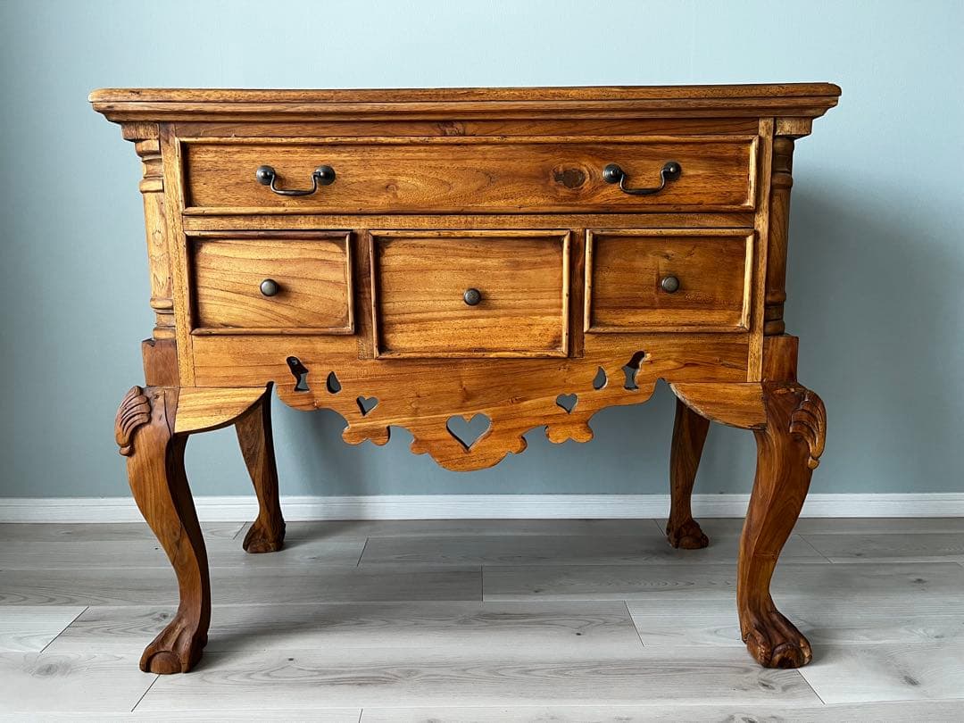 10月末まで【送料込】ヴィンテージ調 チーク無垢材コンソール チェスト 店舗什器