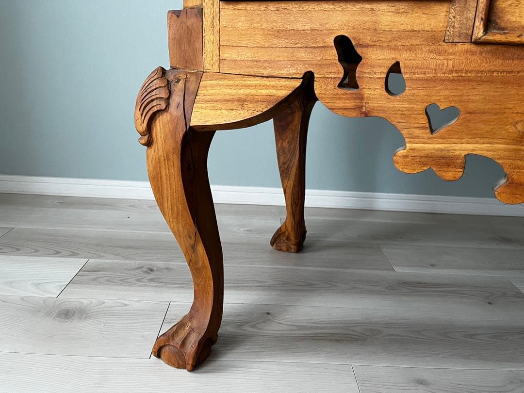 10月末まで【送料込】ヴィンテージ調 チーク無垢材コンソール チェスト 店舗什器