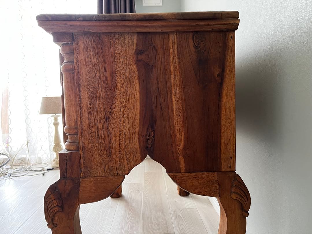 10月末まで【送料込】ヴィンテージ調 チーク無垢材コンソール チェスト 店舗什器