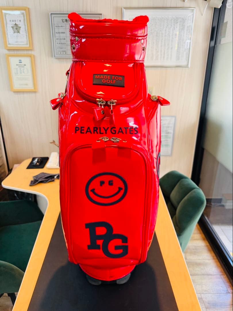 【美品】PEARLY GATES キャディバッグ エナメル パーリー 赤