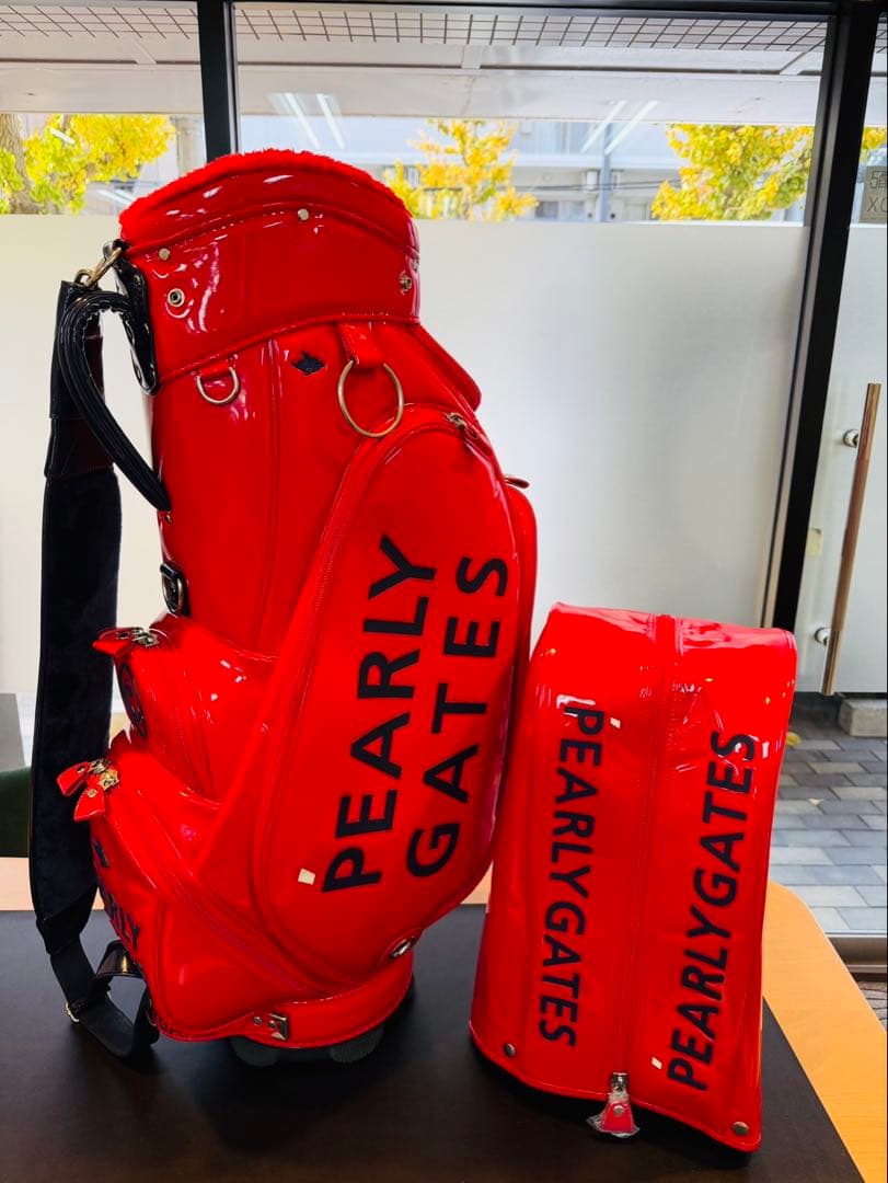【美品】PEARLY GATES キャディバッグ エナメル パーリー 赤