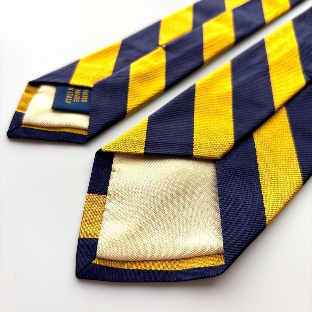 ꧁美品꧂ ポロラルフローレン ネクタイ ストライプ アメトラ イエロー ネイビー