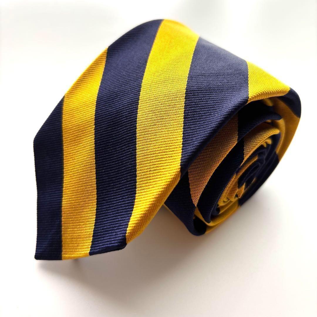 ꧁美品꧂ ポロラルフローレン ネクタイ ストライプ アメトラ イエロー ネイビー