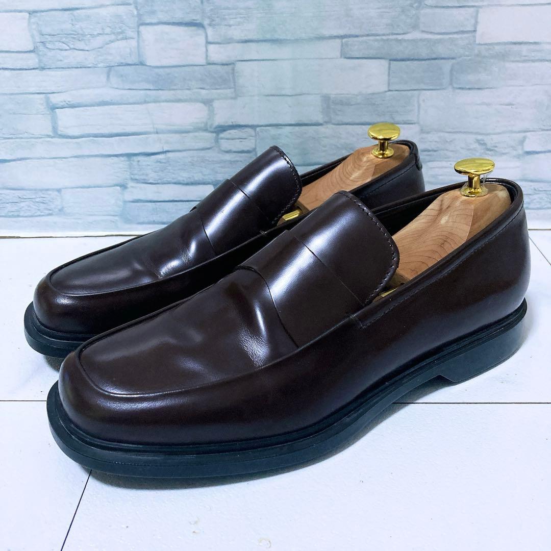 美品 PRADA ペニーローファー スクエアトゥ 本革 ブラウン 26.5