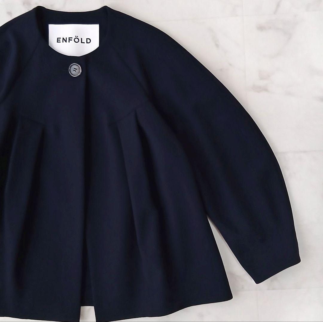 美品 エンフォルド 定価4万2千 タックソリッドジャケット 36 ネイビー 近年