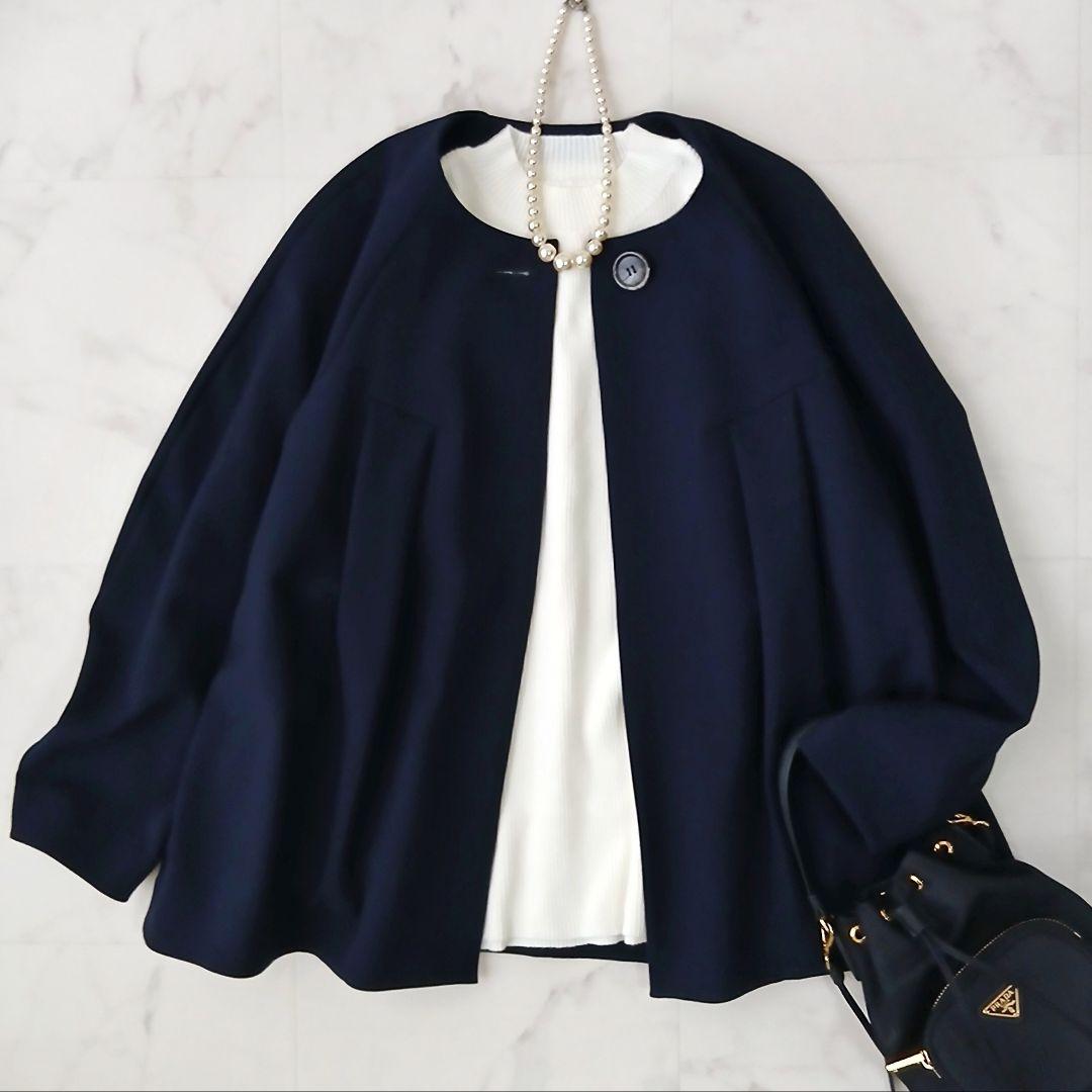 美品 エンフォルド 定価4万2千 タックソリッドジャケット 36 ネイビー 近年