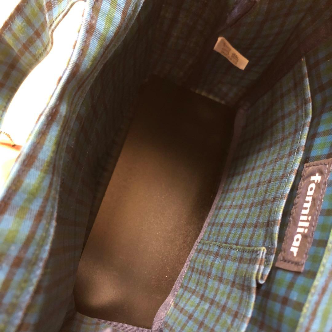 専用　familiar　トートバック　青緑チェック柄　小