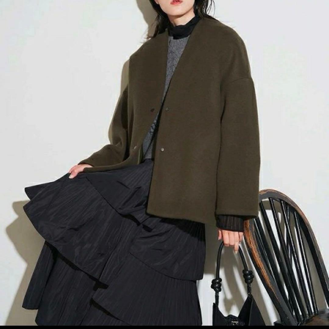 【美品】ELENDEEKフォルムショートウールコートMカーキ