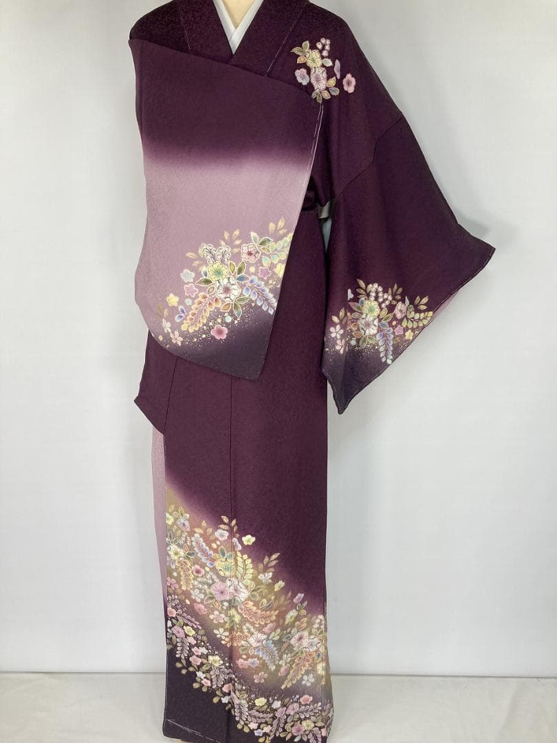 未使用 辻が花 絞り 訪問着 辻ヶ花 袷 紫 ピンク パステル 淡紅藤 1368
