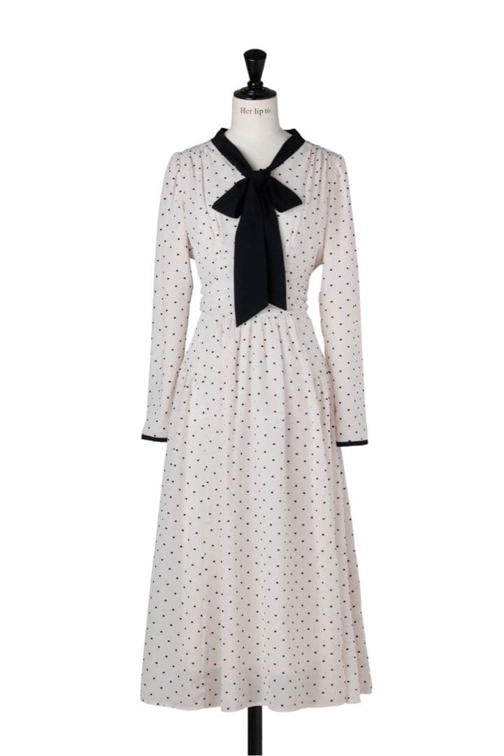 ワンピース herlipto Heart Dot Bow Tie Chiffon Dress
