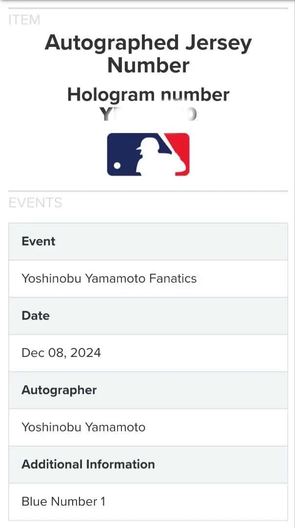 山本由伸／直筆サイン／ユニフォーム・ジャージ／ロサンゼルス・ドジャース／