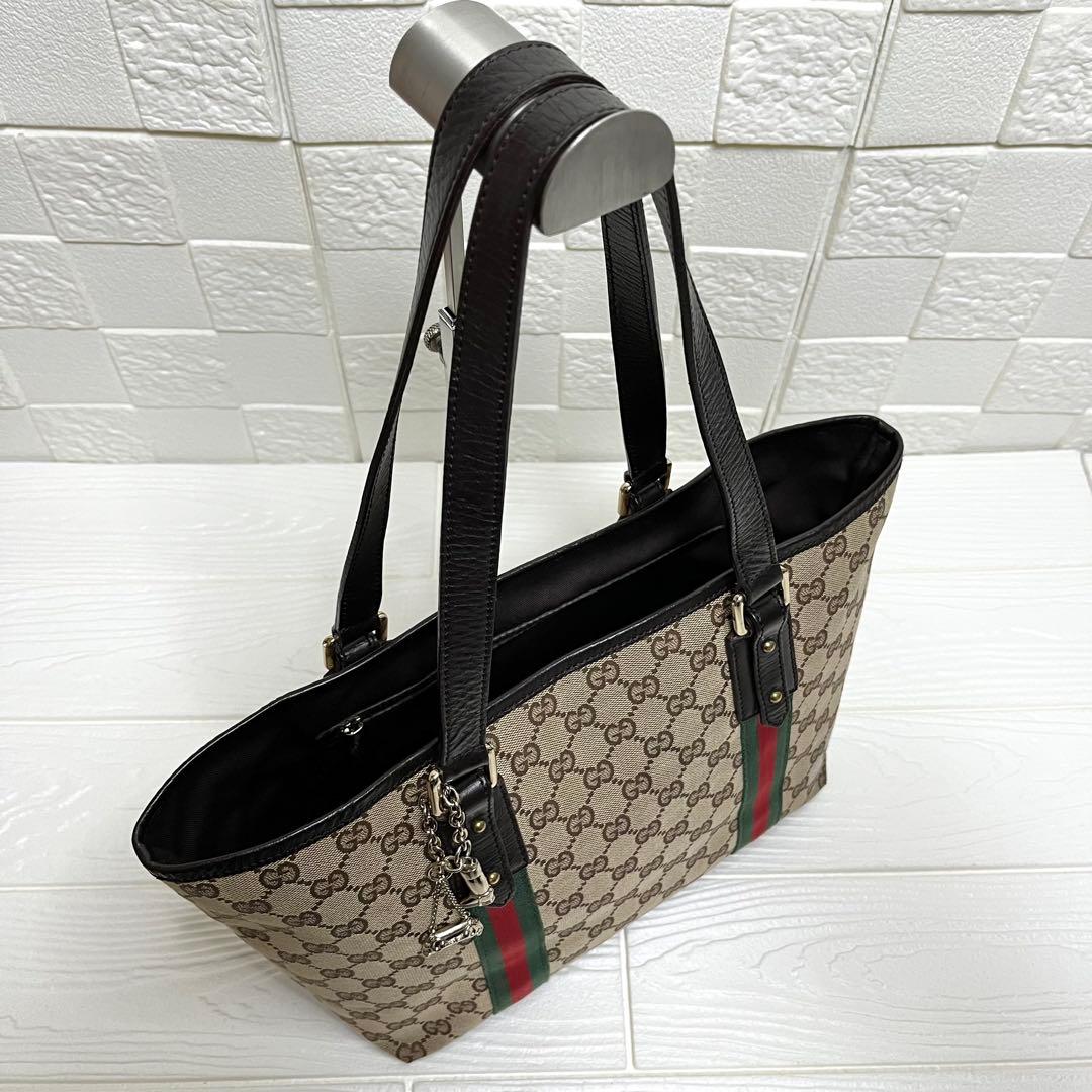 ✨美品✨☘️GUCCI☘️✨トートバッグ✨GG柄✨キャンバスレザー✨シェリー✨