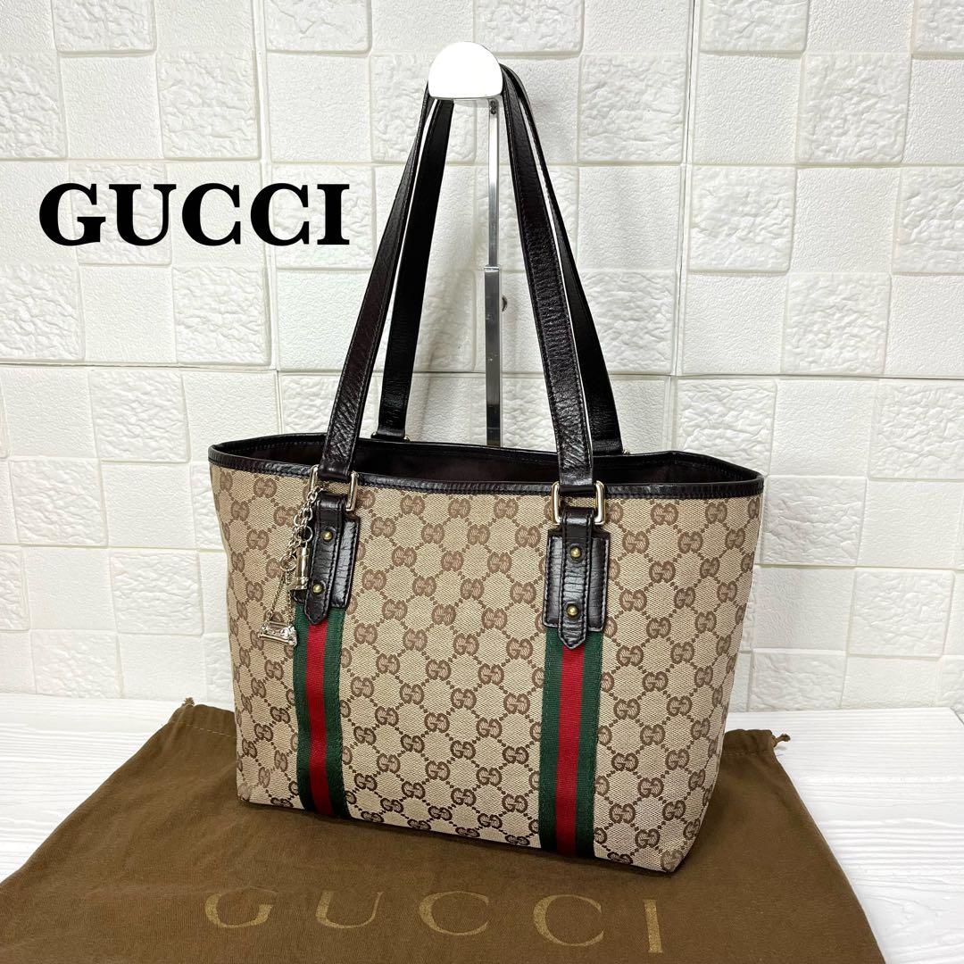 ✨美品✨☘️GUCCI☘️✨トートバッグ✨GG柄✨キャンバスレザー✨シェリー✨