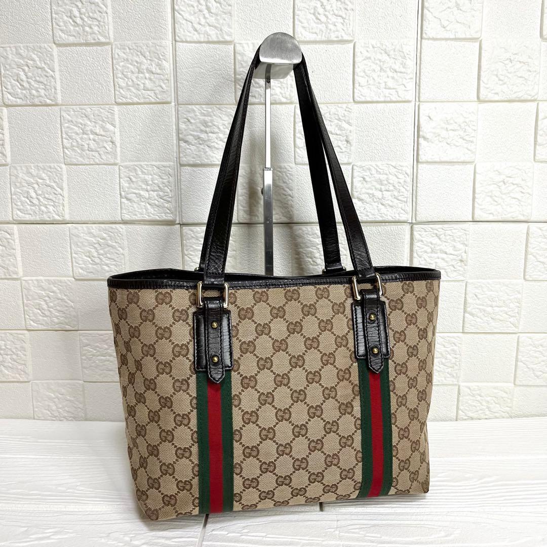 ✨美品✨☘️GUCCI☘️✨トートバッグ✨GG柄✨キャンバスレザー✨シェリー✨