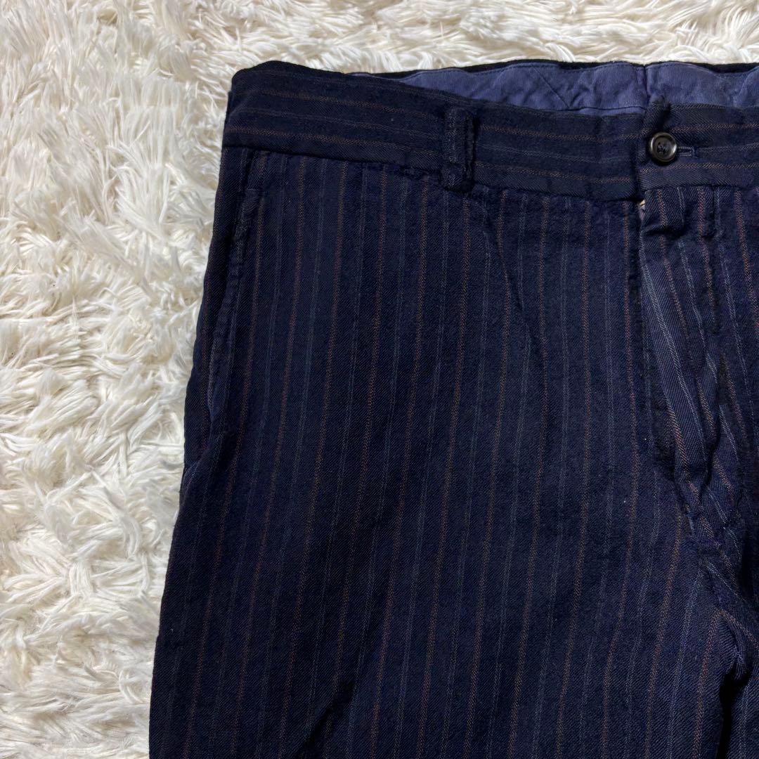 コムデギャルソンオム スラックス 縮絨ウール ストライプ ネイビー