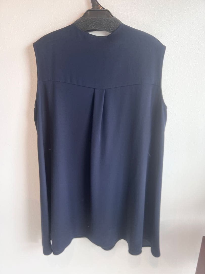 ヨーコチャン yokochan ノースリーブフリルトリムブラウス ネイビー 36