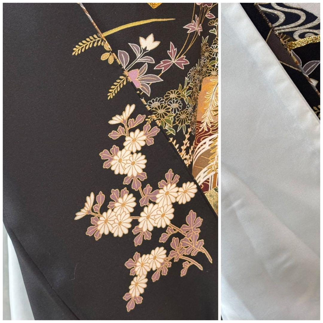 正絹豪華黒留袖6点フルセット 黒留袖　袋帯　帯締め帯揚げ　長襦袢　 末広