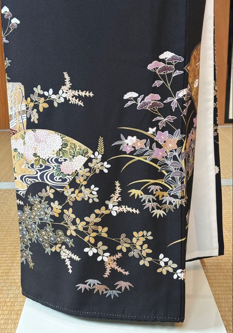 正絹豪華黒留袖6点フルセット 黒留袖　袋帯　帯締め帯揚げ　長襦袢　 末広