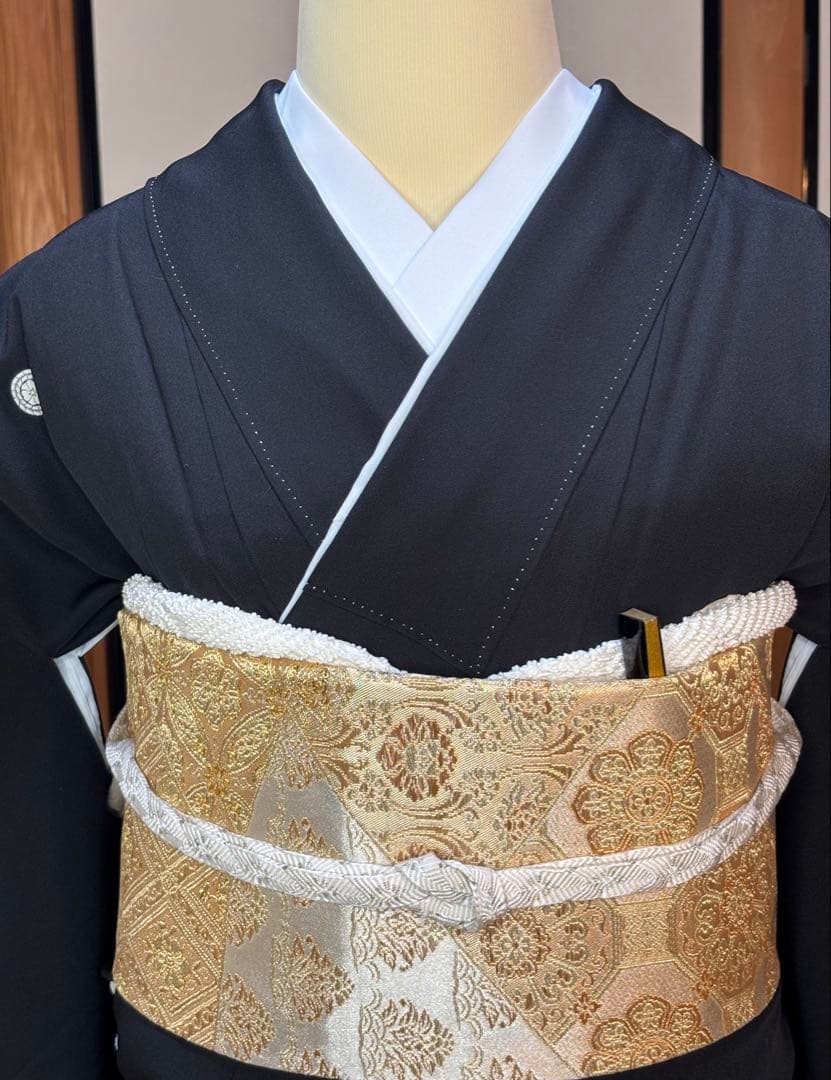 正絹豪華黒留袖6点フルセット 黒留袖　袋帯　帯締め帯揚げ　長襦袢　 末広