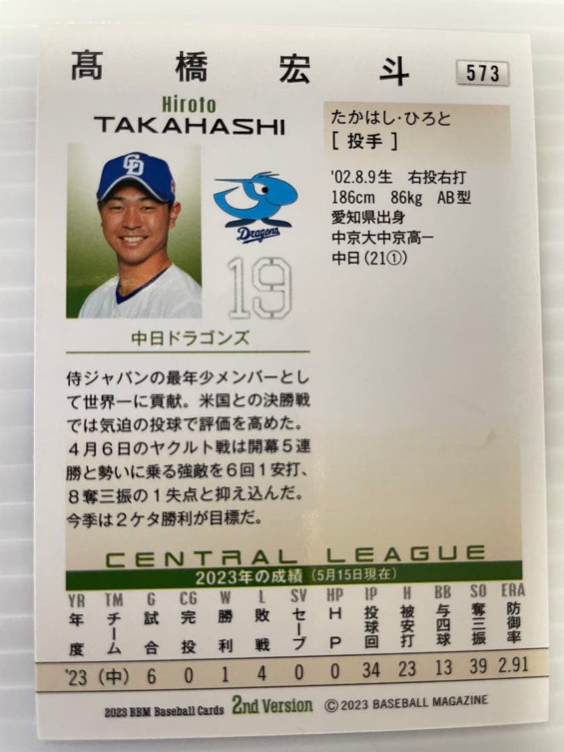 高橋宏人　中日ドラゴンズ 直筆サインボール &カードセット　 箔サイン