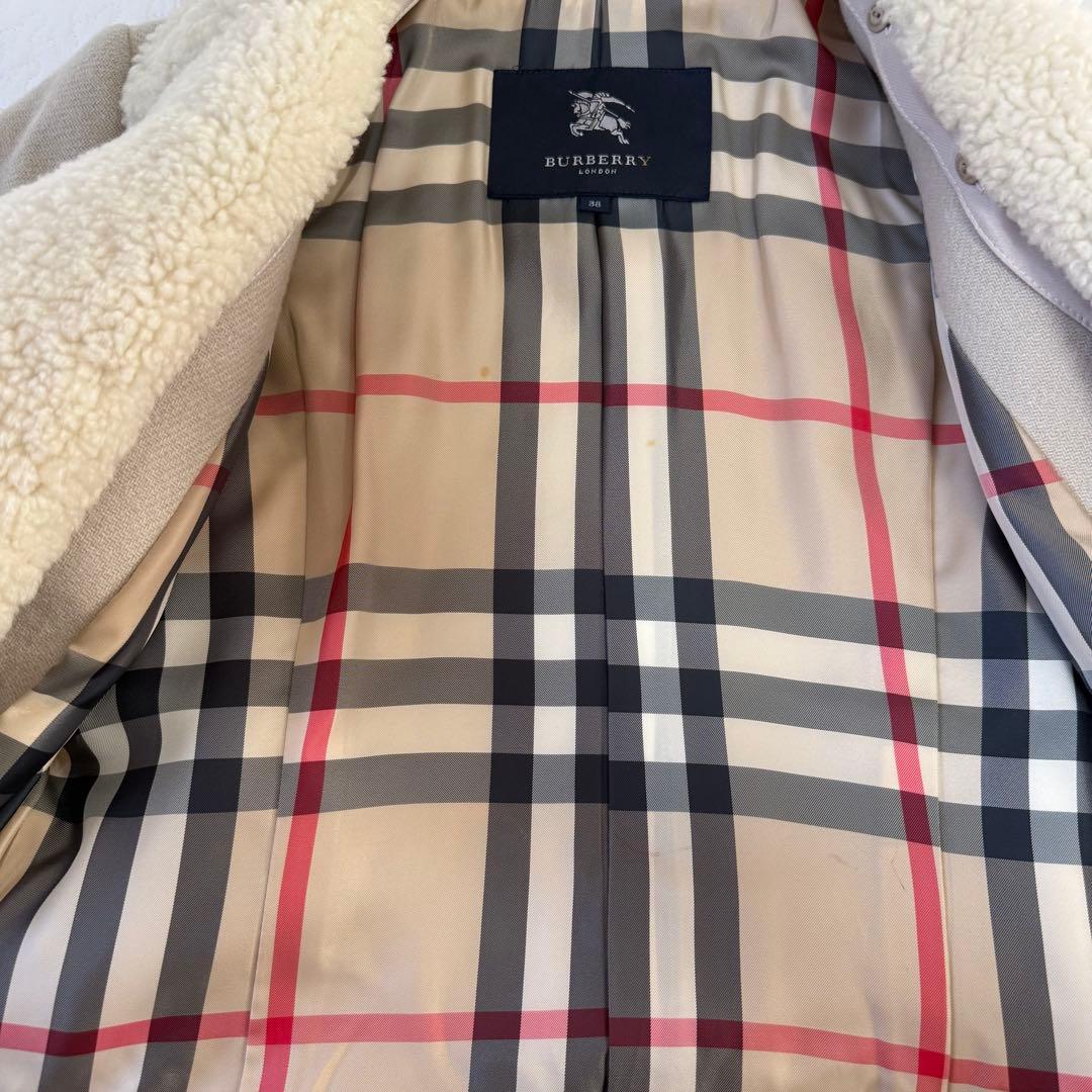 バーバリーロンドン 襟ボア ウールトレンチ ロング ノバチェック 38