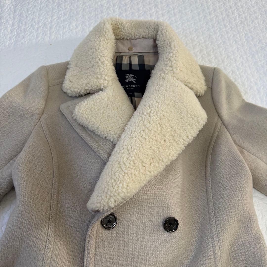 バーバリーロンドン 襟ボア ウールトレンチ ロング ノバチェック 38