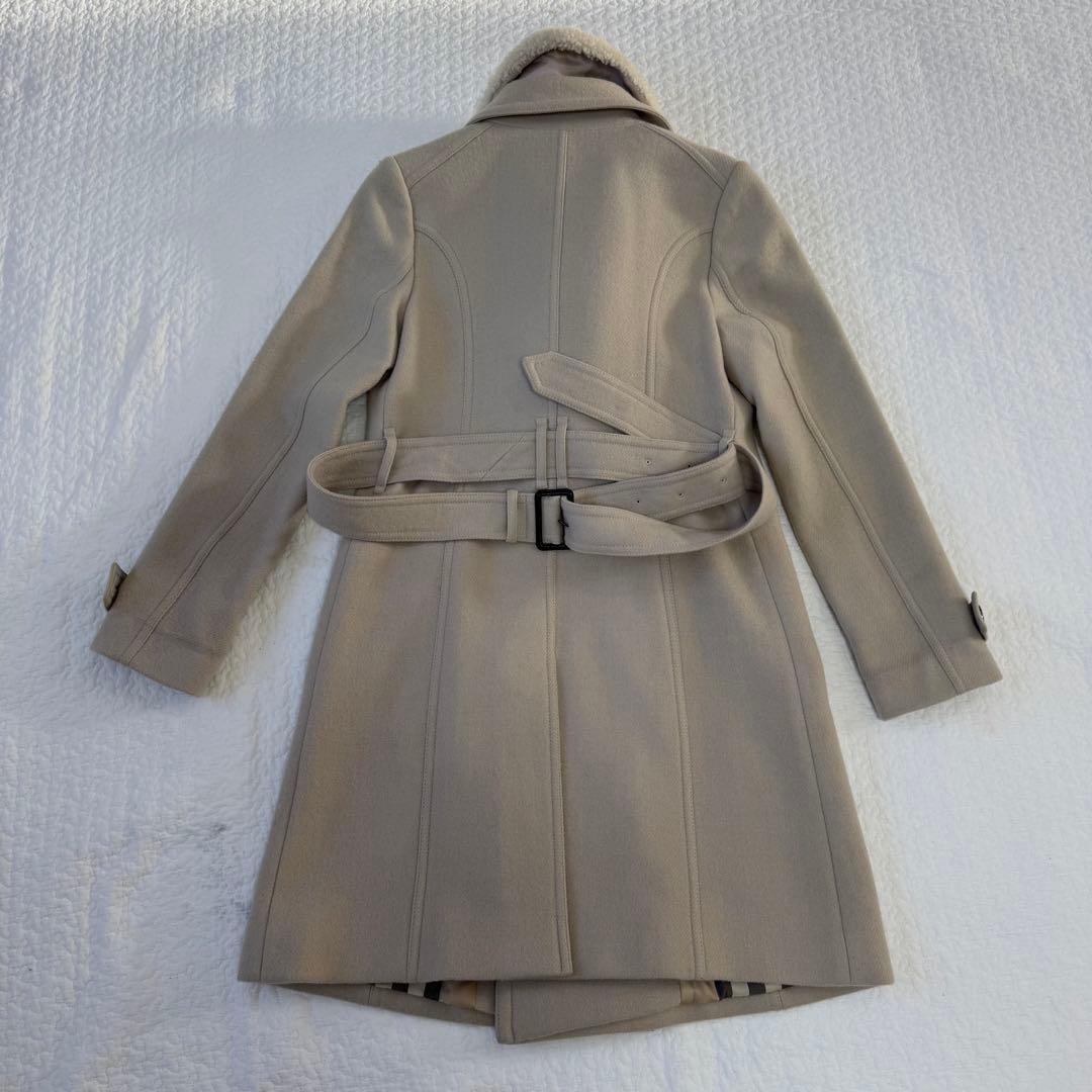 バーバリーロンドン 襟ボア ウールトレンチ ロング ノバチェック 38