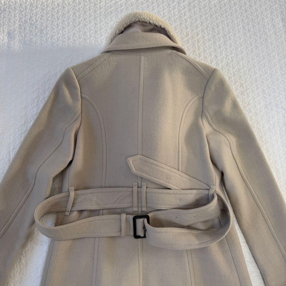 バーバリーロンドン 襟ボア ウールトレンチ ロング ノバチェック 38