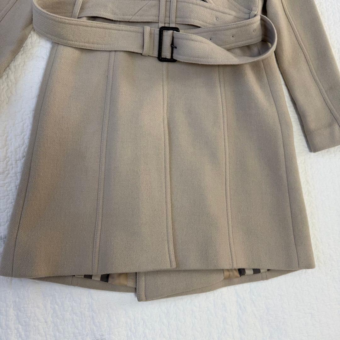 バーバリーロンドン 襟ボア ウールトレンチ ロング ノバチェック 38