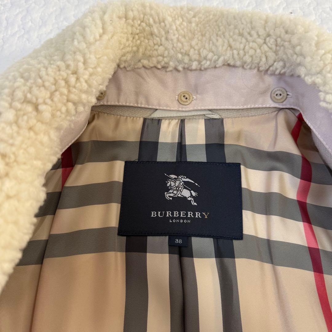 バーバリーロンドン 襟ボア ウールトレンチ ロング ノバチェック 38