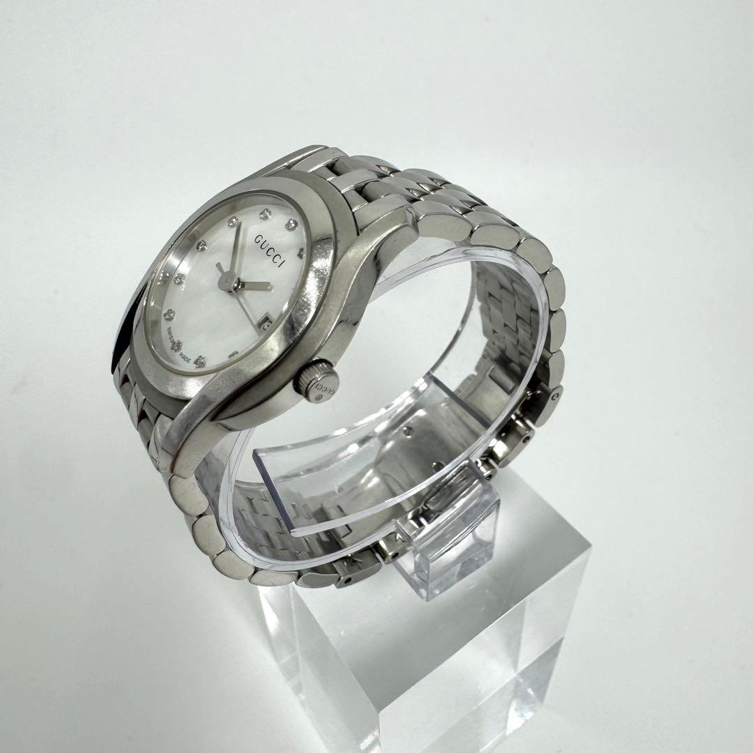 【美品】グッチ 5500L シェル文字盤 ダイヤ デイト 腕時計 レディース