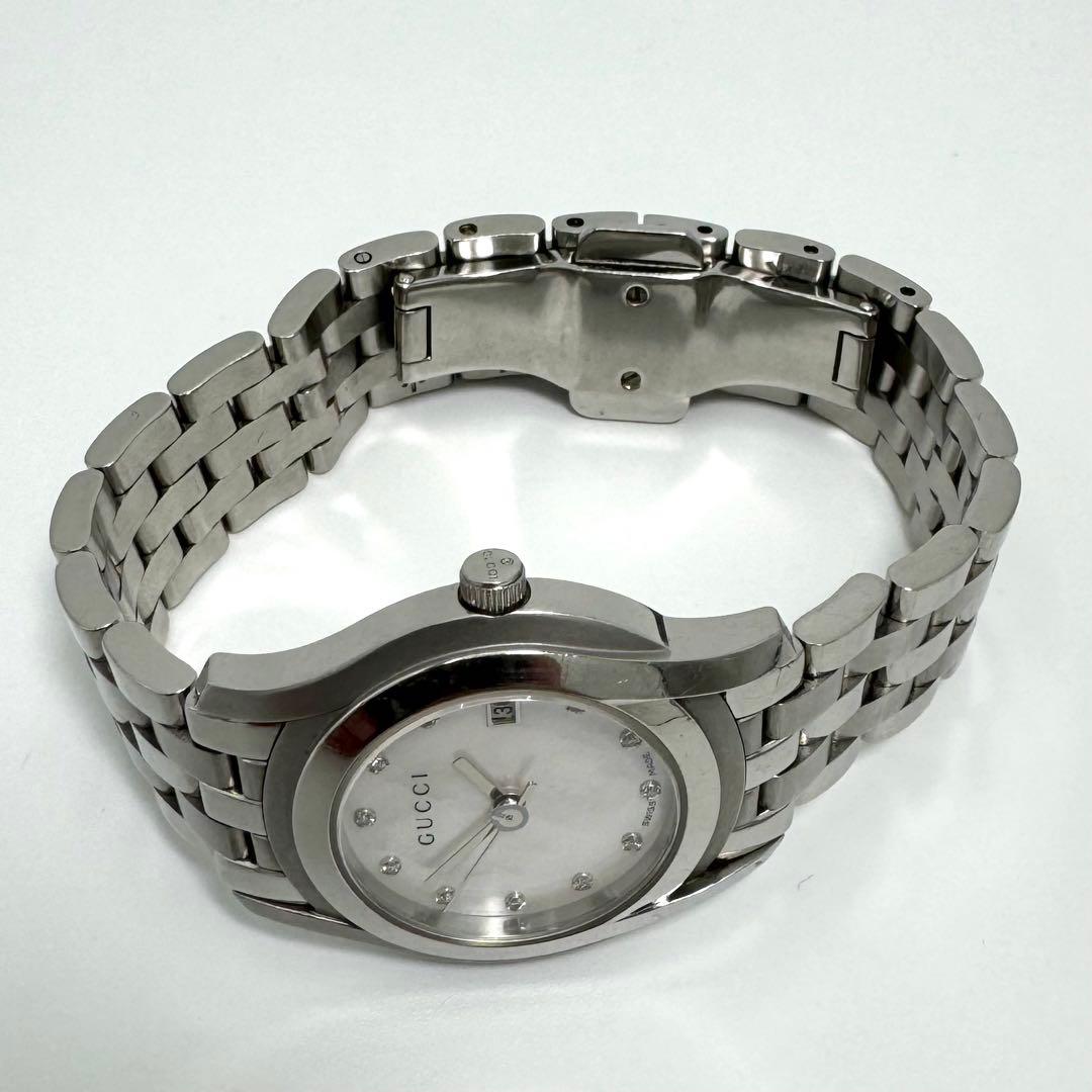 【美品】グッチ 5500L シェル文字盤 ダイヤ デイト 腕時計 レディース
