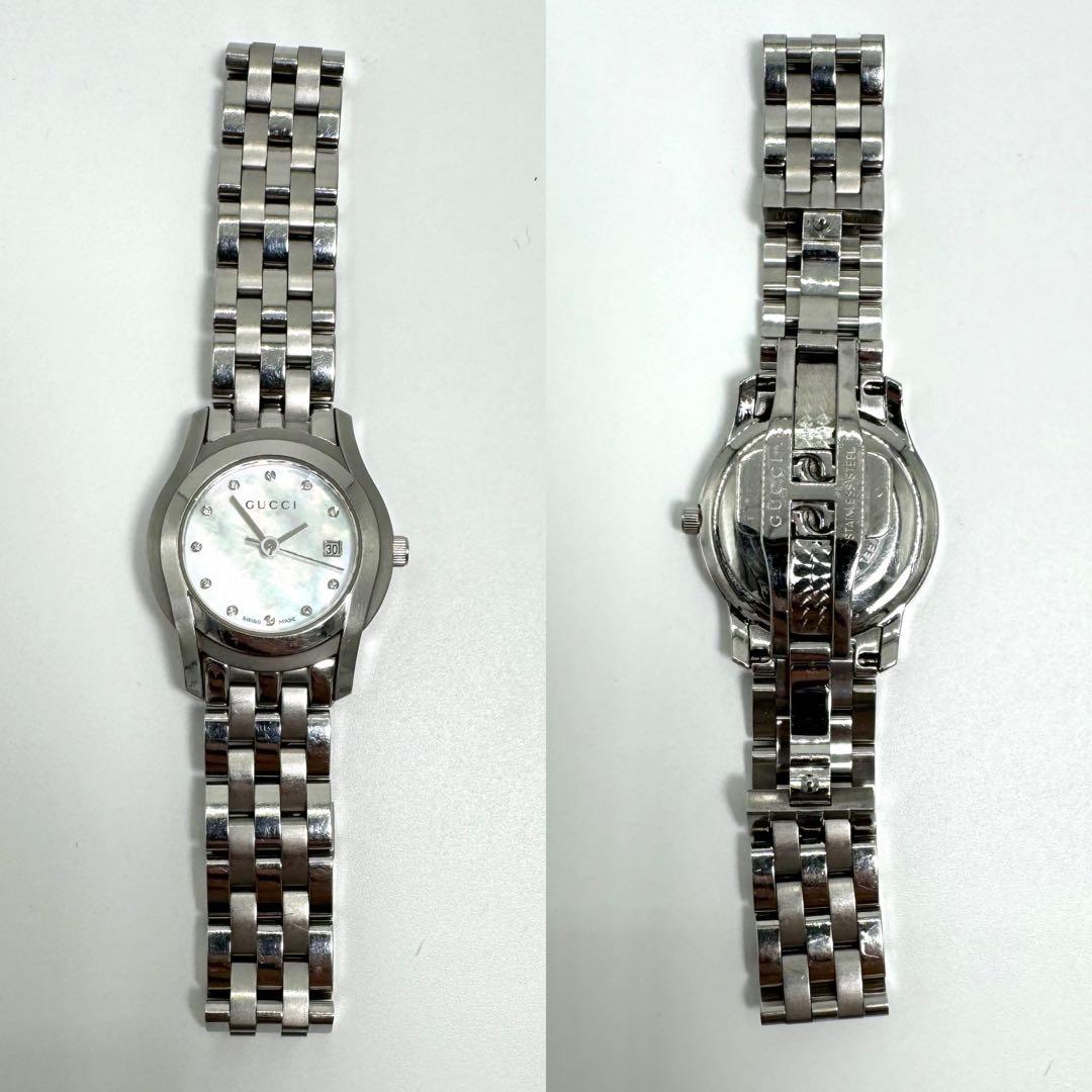 【美品】グッチ 5500L シェル文字盤 ダイヤ デイト 腕時計 レディース