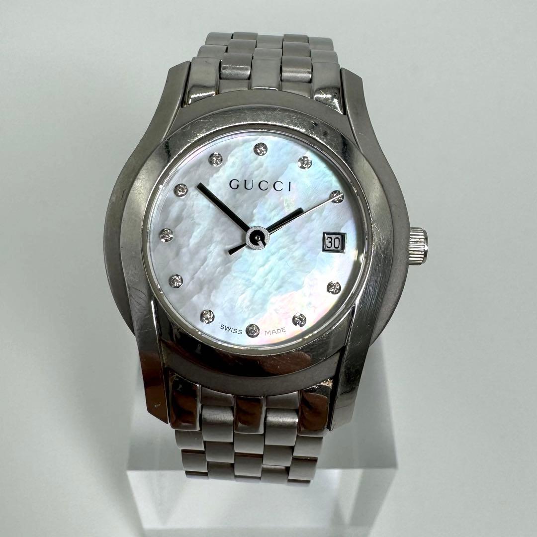 【美品】グッチ 5500L シェル文字盤 ダイヤ デイト 腕時計 レディース