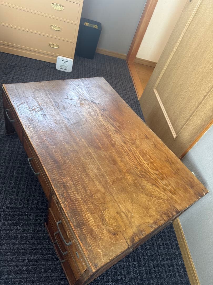 昭和レトロ 古家具 木製文机 5杯引き出し付き座卓 書斎机 ビンテージ 古民家