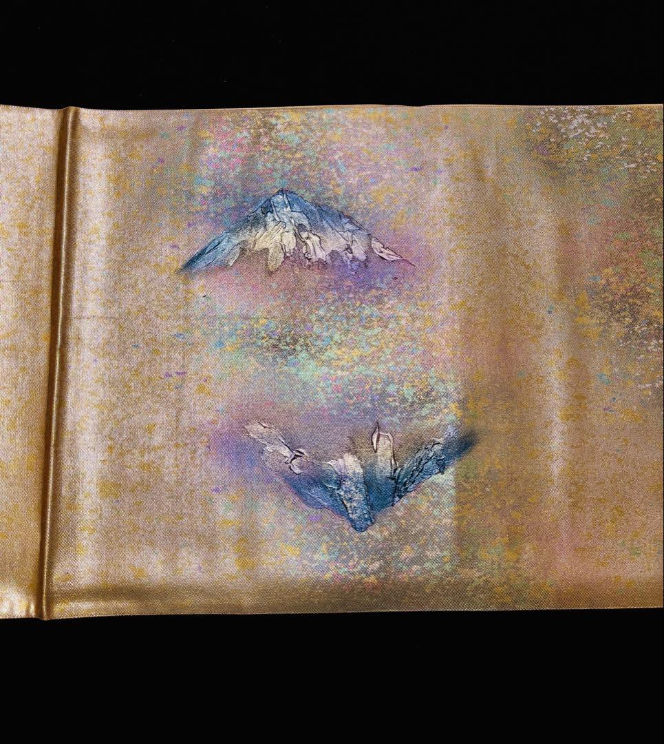 【未使用品】袋帯 螺鈿 金彩 虹色箔 遠山 お太鼓柄　芯なし