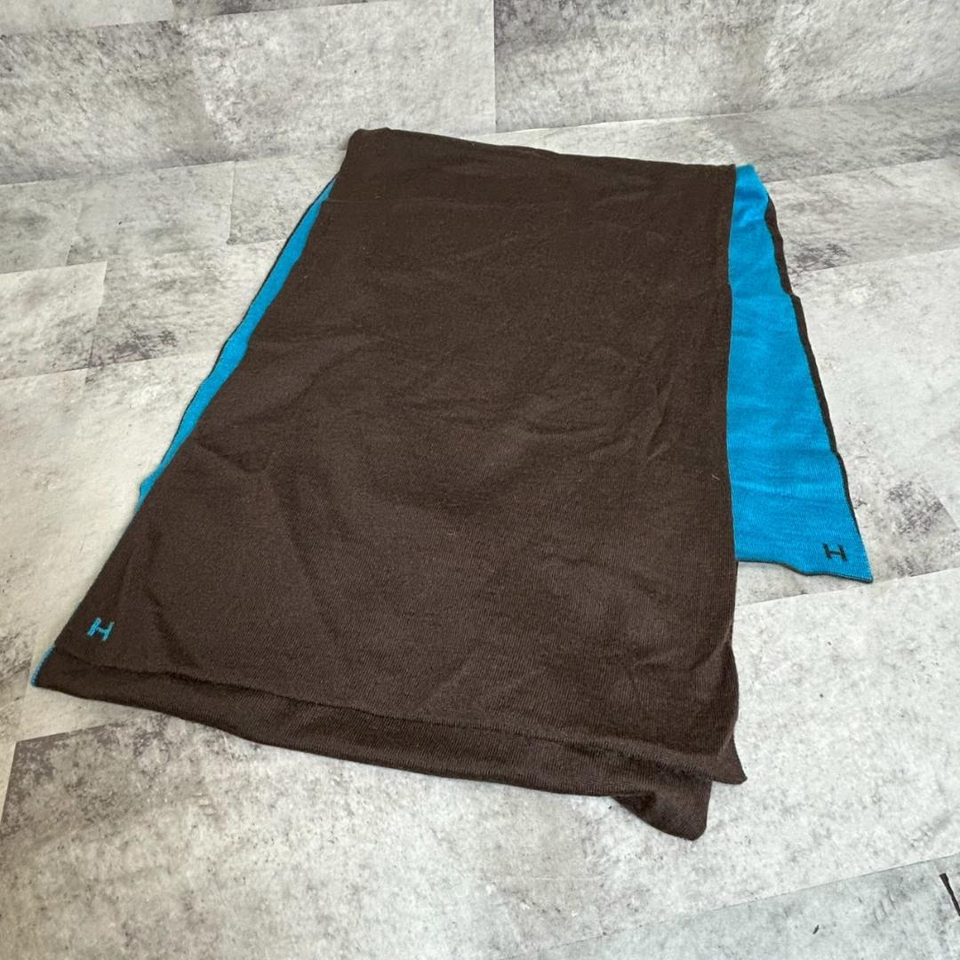 HERMES マフラー　リバーシブル　Hロゴ DMG51