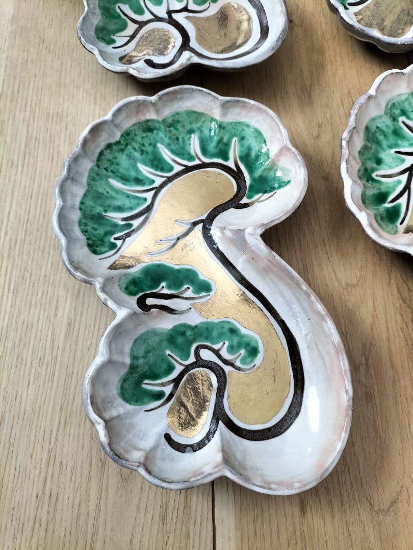 京焼 清水焼 乾山写し松絵向付皿金入り 6枚セット 新品・未使用