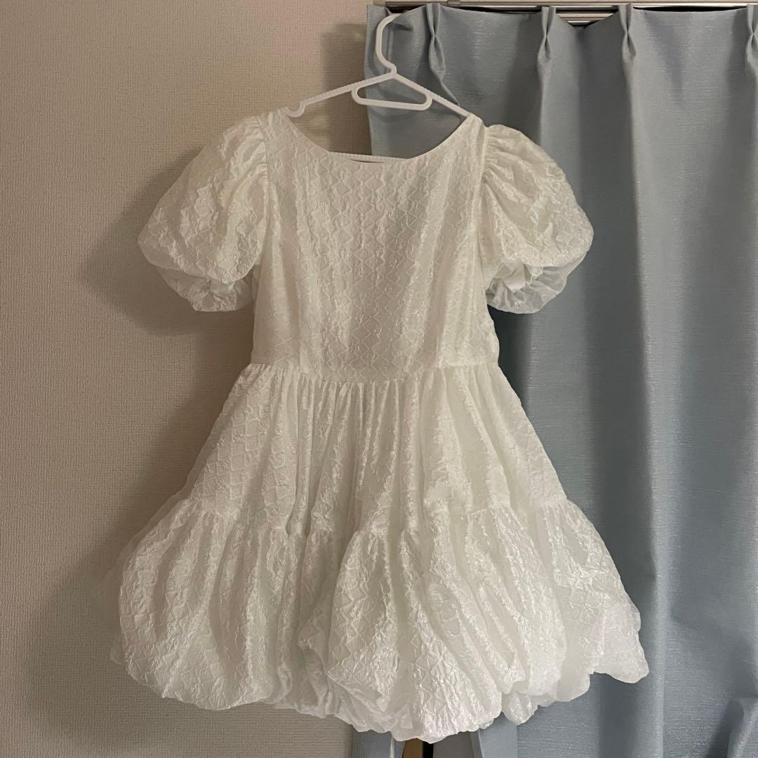 ワンピース Flower petal jacquard balloon one-piece