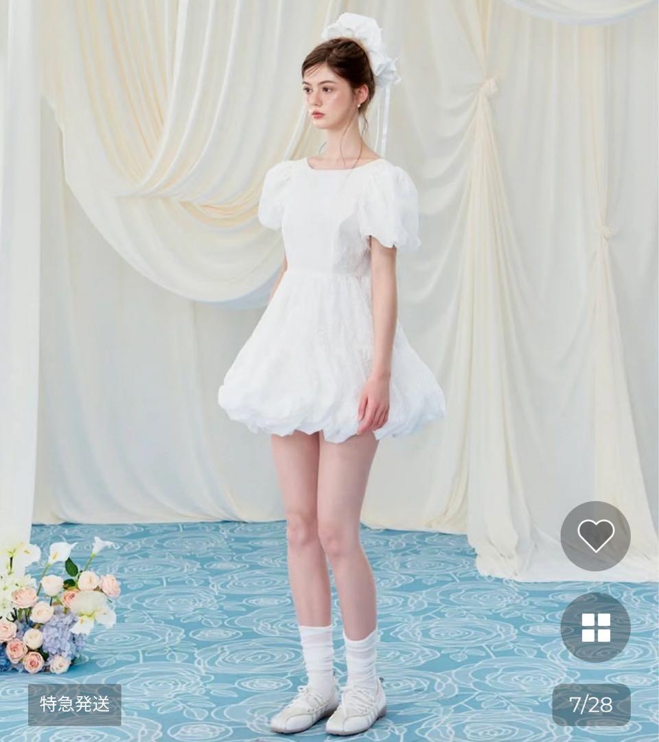 ワンピース Flower petal jacquard balloon one-piece